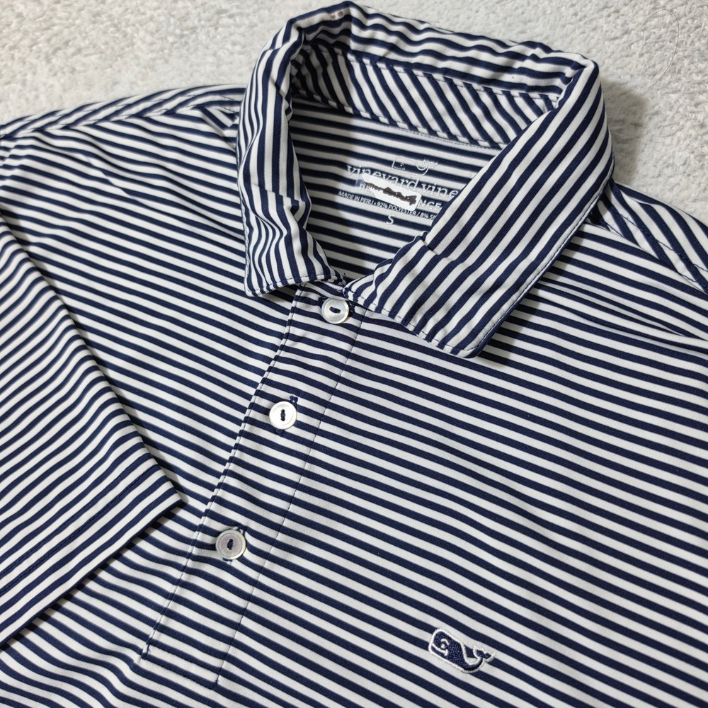 Vineyard Vines Polo Men Sm Blue Striped Performance Stretch